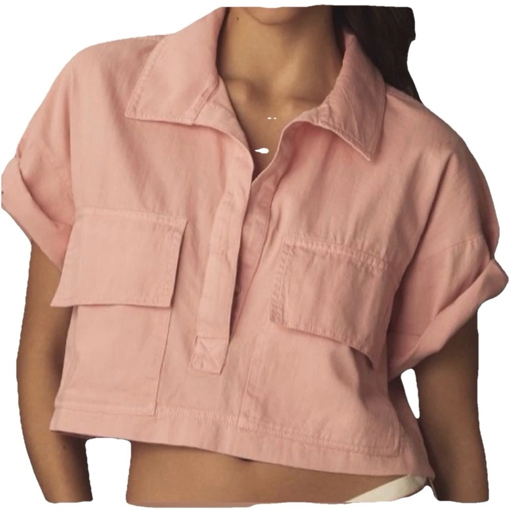 Pilcro by‎ Anthropologie Pink Cropped Cotton Boxy Top Size L